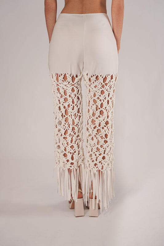 Pantaloni lunghi con macramè