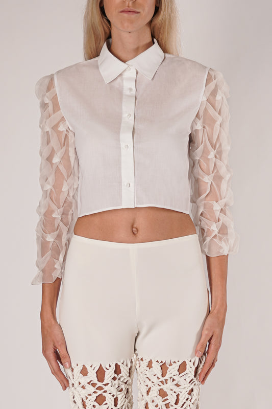 Camicia corta con maniche in organza